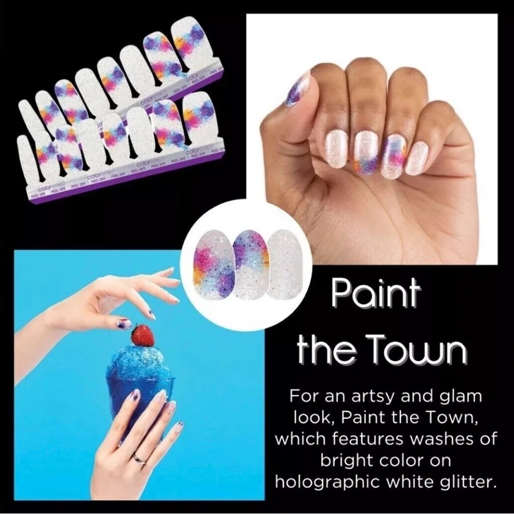 Paint the Town Holographic White Glitter Nail Wraps with Bright Color Washes